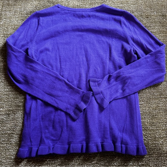 Talbots Purple-Blue Ruffle Trim Lightweight Cotton Cashmere Blend Sweater, Sz S - Picture 4 of 4